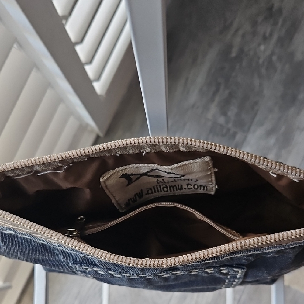 Blue Denim Pouch with White Lettering - Picture 2 of 6